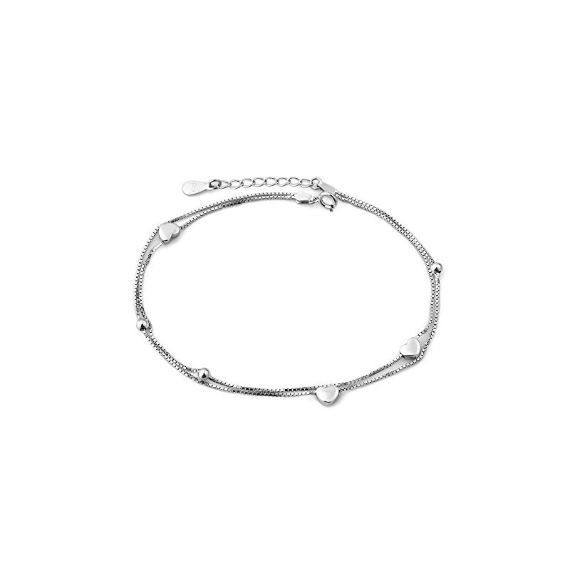 925 Sterling Silver Indian Heart Love Double Chain Adjustable beaded