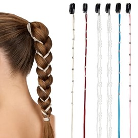 NICENEEDED 6 PCS Hair Chain for Braids, Imitation Pearl and Boho Bead Braided Hair Clip, Goth Fashion Hair Band Chain for Women DIY Braids Accessories