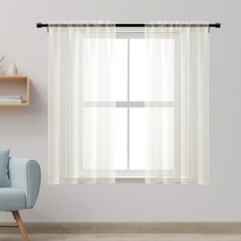XTMYI Juego de cortinas de cocina de granja de 48 pulgadas de largo, 2 paneles, cortinas cortas transparentes de color blanco roto para recámara, ventana de baño pequeña, color marfil