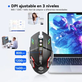 Mouse Inalámbrico Dual para Gaming y Oficina, Ratón Sg008 Recargable, 2.4GHz + Bluetooth, Diseño Ergonómico, 6 Botones, Clic Silencioso, Luces LED