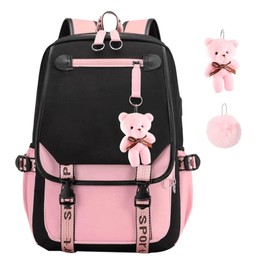 Digi4U Girls Backpack Middle School Students Bookbag，School Backpack with USB Charge Port for Teens Girls Women 3+ Years(Blackpink)