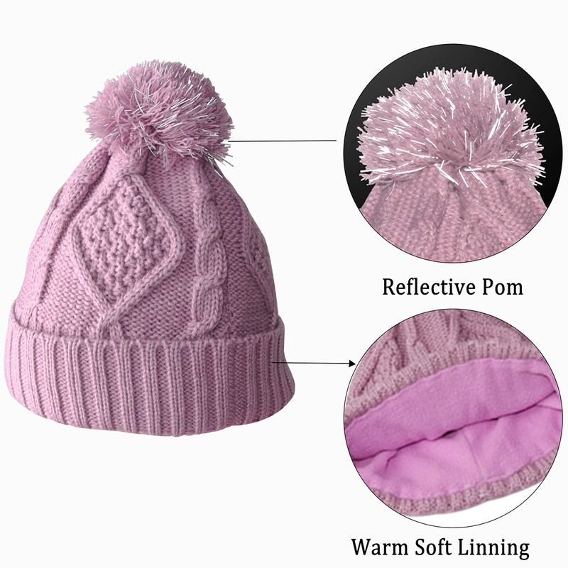 Winter Hat Gloves Scarf Set Women, Beanie with Pom Touchscreen