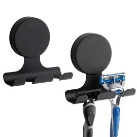 TAILI 2 Pack Powerful Suction Cup Razor Holder, 304 Stainless Steel Bathroom Suction Hooks for Towel, Loofah, Bathrobe, Stylish Shaver Holder for Shower Wall, Easy to Install and Reuse, Black