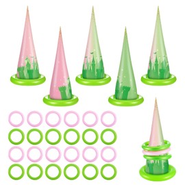Jenaai 6 Set Halloween Inflatable Witch Hat Ring Toss Game Carnival Pink and Green Inflatable Ring Toss Games Toys for Witch Themed Party Supplies Decoration