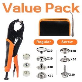 INNOVIO Snap Pliers for Metal Snaps, Snap Fastener Tool Kit with 210PCS15mm Boat Cover Snaps, Adjustable Snap Tool for Repairing Leather, Canvas, Sewing, Tarps, Fabric