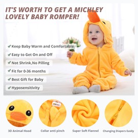 MICHLEY Unisex Baby Romper Winter and Autumn Flannel Jumpsuit for 30-36 Months, Animal Cosplay Outfits Yellow Size 120