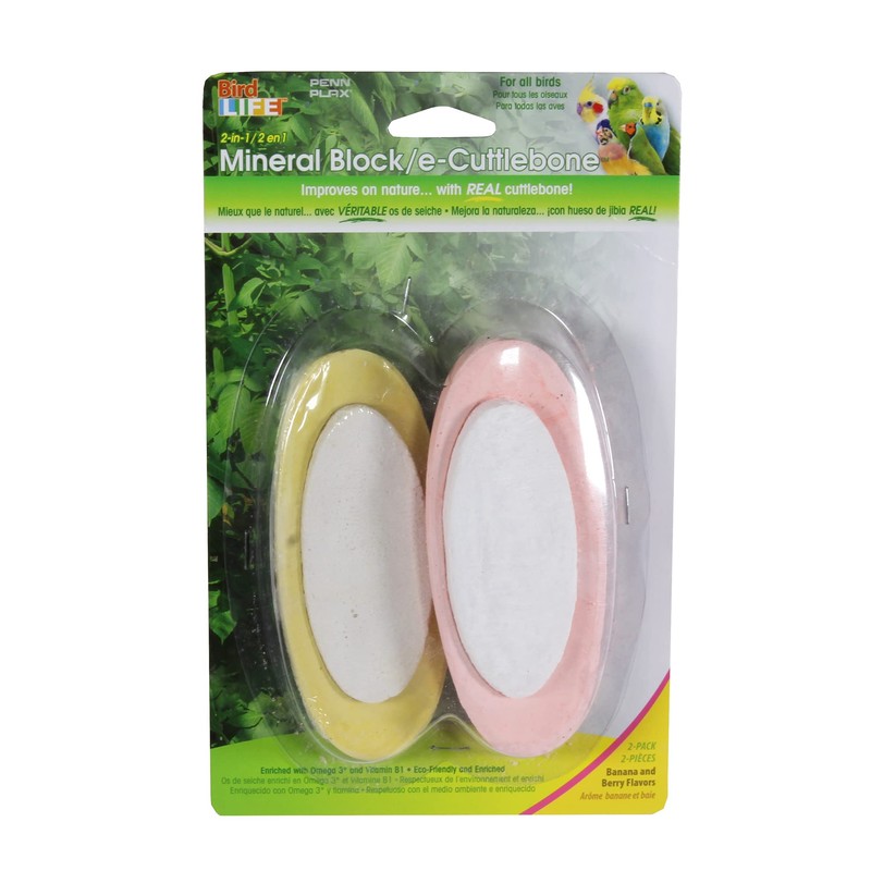 Penn-Plax Bird-Life 2-in-1 E-Cuttlebone & Mineral Block – Bananna &