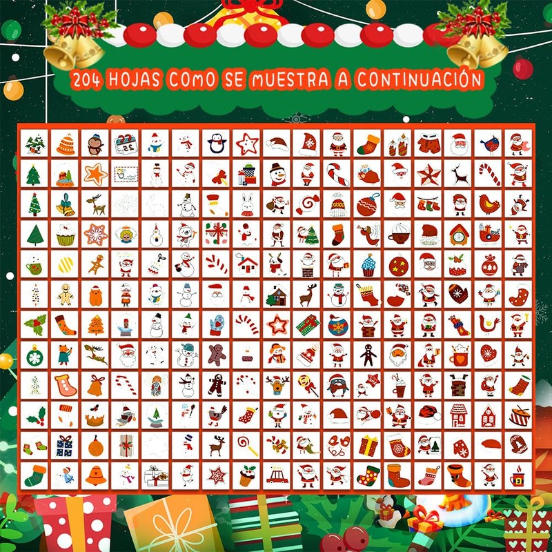 Tatuajes de Navidad, 204pcs Tatuaje De Navidad Pegatinas, Cicatriz Tatuaje