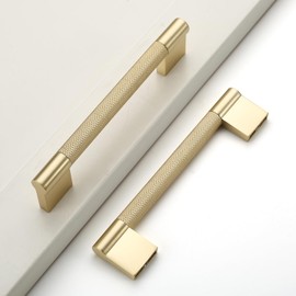 Coinkoly 10 Pack 3-3/4"(96mm) Brushed Gold Cabinet Handles Knurled Cabinet Pull Kitchen Gold Cabinet Pulls Drawer Hardware for Cabinets Cupboard