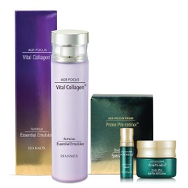 ISA KNOX AGE FOCUS VITAL COLLAGEN Emulsion for Women with Vitamin B12, E & C (160 ml/5.41 fl oz), PRIME Wrinkle Serum (7 ml/0.23 fl oz) & PRIME Eye For All Cream (10 ml/0.33 fl oz) by LG BEAUTY - Mothers Day Gift by LG BEAUTY