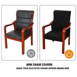 Deisy Dee Stretch Arm Chair Covers, Mid Century Chair Slipcovers, Accent Chair Covers (Black)