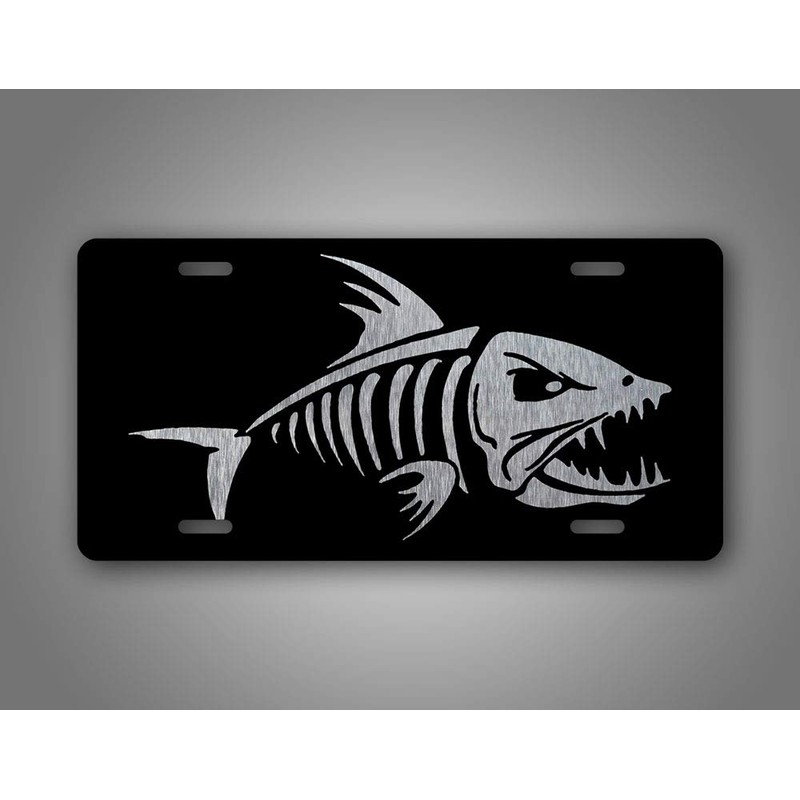 Silver Bonefish License Plate Bass Bone Fish Skeleton Silhouette Auto