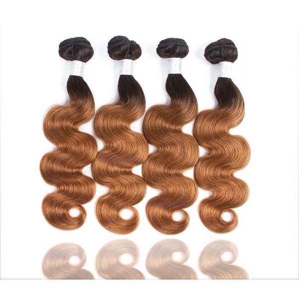 Sakula Ombre Body Wave 100% Human Hair Bundles Brazilian Unprocessed Double Drawn Weft Grade 7A Virgin Remy Hair Extensions with 1B/30 Color (20 20 20 20 inch)