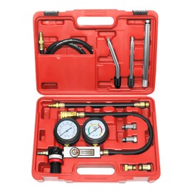 JIFETOR Cylinder Leak Down Tester Kit, Automotive Engine Compression Dual Gauge Leakdown Test Set with 10 12 14 18mm Spark Plugs Universal for Small Engine Motorcycle ATV, Red Case