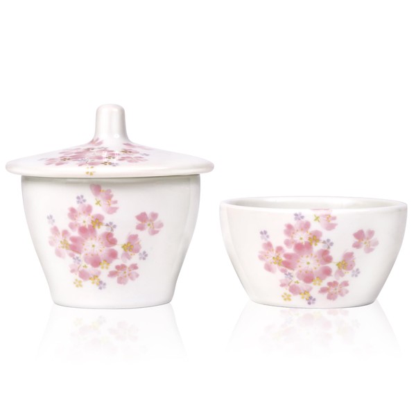 [Chaoyang Akazawa] Porcelain Buddha Teaware "Japanese Cherry Blossom" Set (White) Buddhist Tools Water Bottle Rice Holder