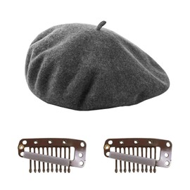 HDGSAFD 1 Beret Hat and 2 Beret Hair Clips, Warm Hat, Decorative Winter Hat, Versatile Retro Hat, Clothing Accessories, gray