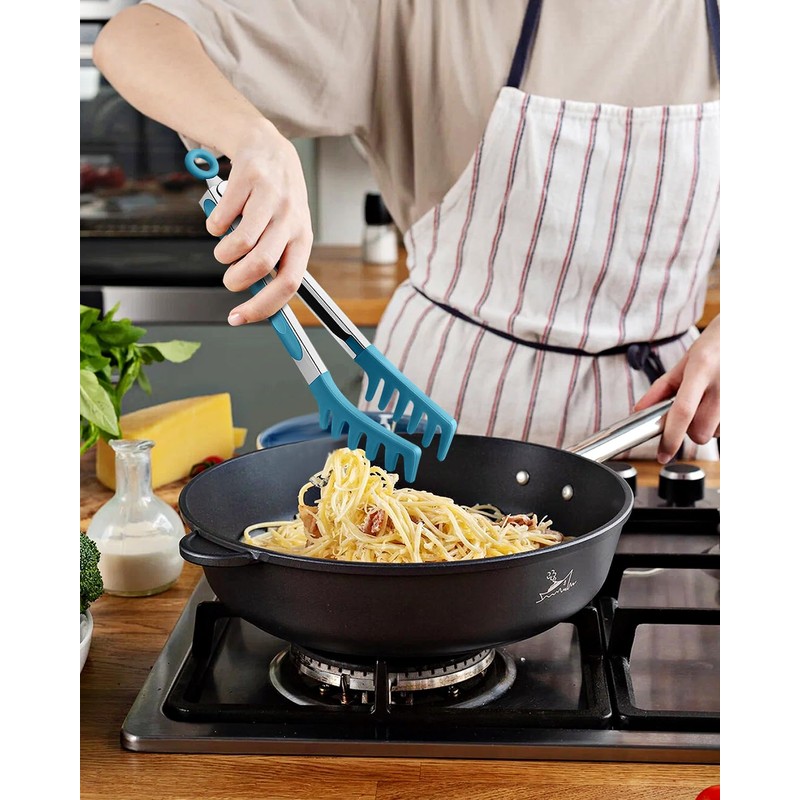 Silicone Spaghetti Spoon & Pasta Tong, Non-Stick Stainless Steel Handle