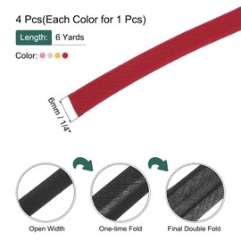 MECCANIXITY 1/4 Inch Double Fold Bias Tape Cotton Continuous Bulk Bias Tape for Sewing,Seaming Quilting Hemming Binding Crafts (Warm White,Pink,Light Yellow,Deep Red 6 Yards)