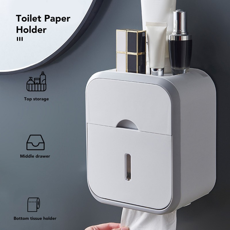 Paper Holder Box Wall Mounted Punching Free Waterproof Paper Towel