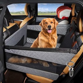 Dog Car Seat for Large Medium Dogs with Seat Belt, Waterproof Dog Car Seat, Pet Bed for Cars Hammock with Storage Pocket(Grey)