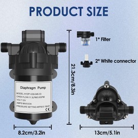 Water Diaphragm Pump 12V DC 3.0 GPM 45 PSI Quiet Diaphragm Pump with Pressure Switch Self-Priming, Run Dry Safe,Ideal for Marine, RV, and Water Systems