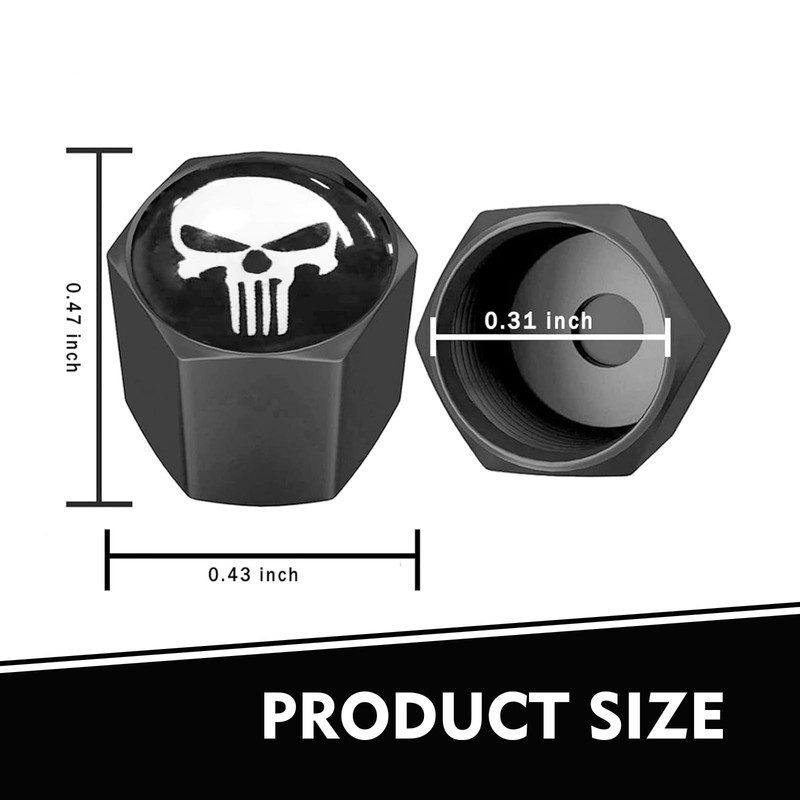 MLY 4 PCS Car Tire Valve Caps Skull Design, Airtight