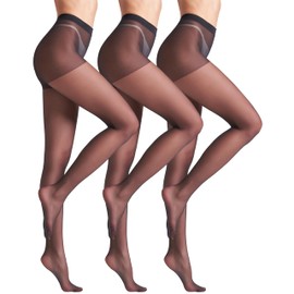 leg elegant 3 Pairs 20D Women's Sheer Tights Ultra Sheer Pantyhose with Control Top (Black, XL)