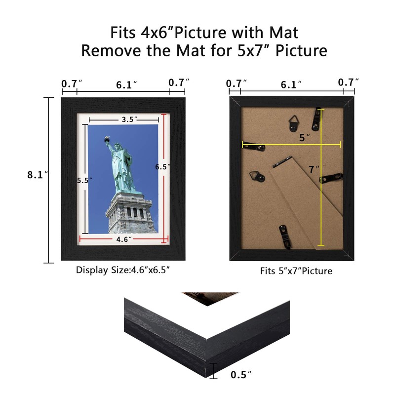 BAIJIALI 5x7 Picture Frame Black Wood Pattern Set of 4,Display