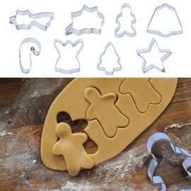 Cookie Cutters Xmas Set of 8 Stainless Steel 7 cm Comet Star Angel Christmas Tree Snowman Bell Stick Christmas Cookie Cutter