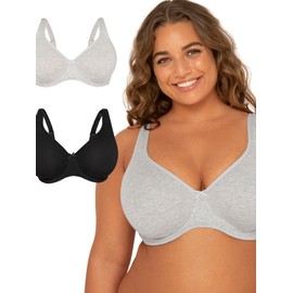Fruit of the Loom Women's Plus Size Cotton Unlined Underwired Bra with Full Coverage, Opaque, Heather Grey/Black Hue, 95C