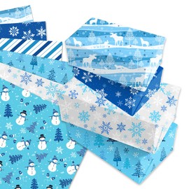 12 Sheets of Christmas Wrapping Paper Blue, Double-Sided Printed Wrapping Paper Birthday 6 Types of Wrapping Paper Sheets for Children, Holiday, Birthday Wrapping Paper 50 x 68 cm