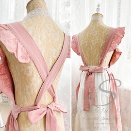 CHAILIQIANGG Aprons for Women with 2 Pockets Adjustable Cross Back Cotton Linen Lace Dress Apron Work Cute for Gardening, Cooking, Painting, Cleaning, Manicure, White