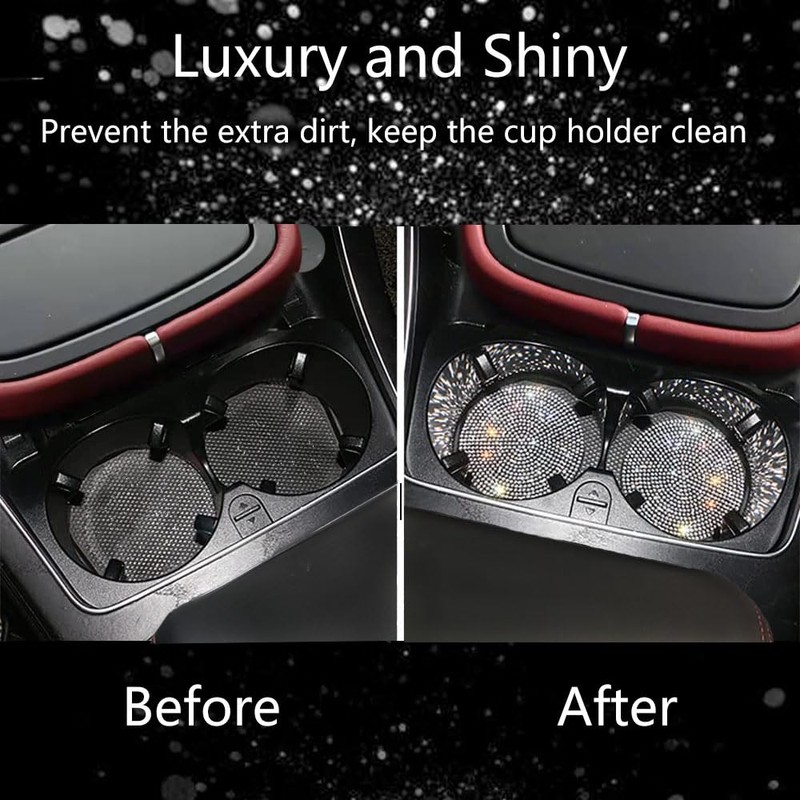 2pcs Bling Car Cup Holder Coasters & 2pcs Push Start