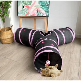 Mabaytir Cat Tunnels for Indoor Cats, Cat Tubes, 3way Cat Play Tunnel, Interactive Toys Maze, Cat House for Cats, Rabbit, Bunny, Doggie, Puppy, Kitty, Kitten Tunnel (Black Pink)