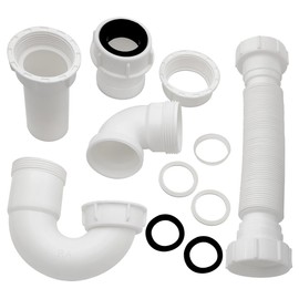 White 1 1/4" and 1-1/2" P-Trap Plumbing Kit with Threaded Adapter, J-Bend for Restroom Sink Kitchen Sink Drain Pipe, Flexible Extension Tube Drain Tailpiece