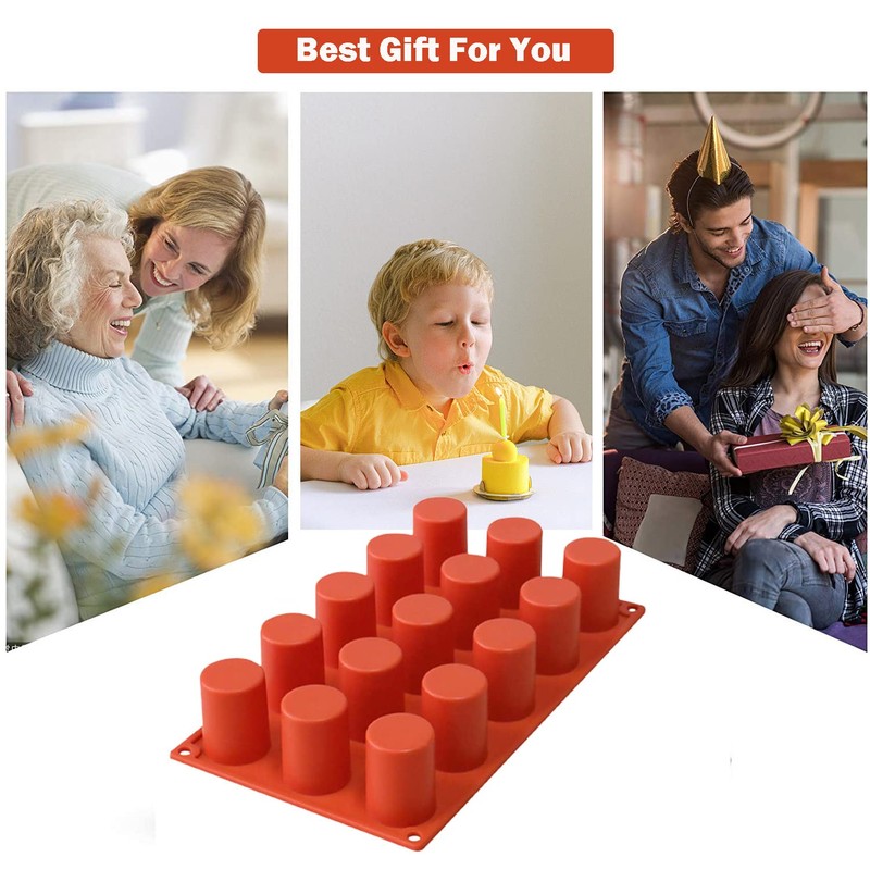 TOPYS 15 Cavities Cylindrical Fondant Silicone Mold DIY Cylinder Pastry