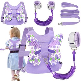 XFLYP Children's Safety Lead, 3-in-1 Children's Lead with Anti-Lost Belt, Wrist Link, Safety Harness for Children and Toddlers with Butterfly Wings for Walking 1-6 Years (Purple)