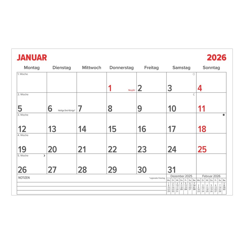 Idena 12073 - Kalender 2026 in DIN A4 Querformat (29,5