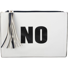 styleBREAKER 'YES' or 'NO' print clutch, tassel pendant upon zipper, arm and shoulder strap, ladies 02012078, Color White/Dark Blue