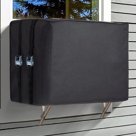 Window Air Conditioner Insulation Cover for Outdoor with Adjustable Strap, Waterproof Dustproof AC Protector, 20.8"x14.9"x15.9" Window AC Unit Protective Shield Tear-Resistant (Black)