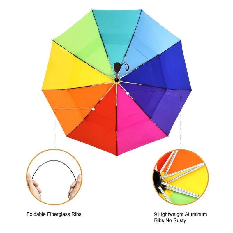 LEAGERA Rainbow Umbrella for Adults - 2 Pack, Smal Travel