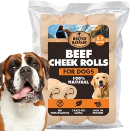 Premium Beef Cheek Rolls for Dogs 5-7" - (3-Pack) Long Lasting, Safe & Natural Rawhide Alternative Chews, Ideal for Large Dogs & Aggressive Chewers, Supports Dental Health & Digestion