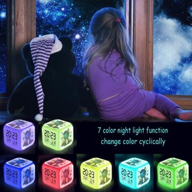 ZonleeApex Dragon Alarm Clock Gift Decor for Boys Room, Battery Operated Desktop Kids Clock with 7 LED Color Changing Nightlight (3.15x3.15x3.15 inch)