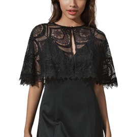 Unicra Evening Lace Dress Cape Wedding Bolero Jacket Shrugs Black Lace Bridal Crop Top Cape for Women and Bridesmaid
