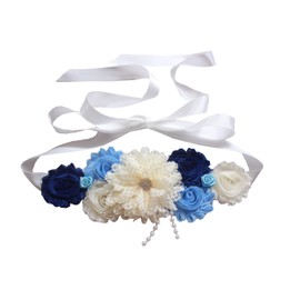 Vintage maternity sash for baby shower pregnancy flowers sash (Royal blue)