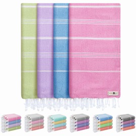 Native Fab 4 Pack Turkish Cotton Beach Towels, Oversized, Soft, Sand Free, Absorbent, Quick Dry, Lightweight for Bath, Pool, Travel, Spa - Rose Pink, Sky Blue, Lavender, Lemon Green