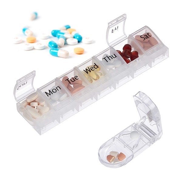 Relaxdays 7 Day Pill Cutter Home Travel Weekly Pill Box Clear Black