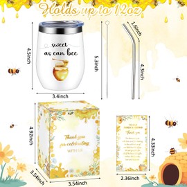 6 Set Baby Shower Gifts for Game Prizes 12 oz Insulated Stainless Steel Tumbler Cup with Lids,Straws,Cleaning Brush,Cards & Gift Boxes Return Gifts for Guests Wedding Favors(Yellow,Bee Honey)