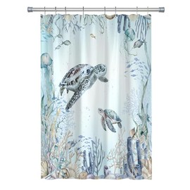 Emwnodti Sea Turtle RV Shower Curtain, Coastal Beach Ocean Small Short Trailer Bathroom Decoration, Underwater Marine Life Tropical Camper Shower Curtain Sets with Hooks, 47x64 inches