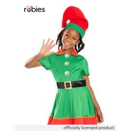 Rubies Christmas Elf Costume Girls Dress Belt Tights and Hat Elf Elf Christmas School Play Party Santa (Small 7-8 Years)